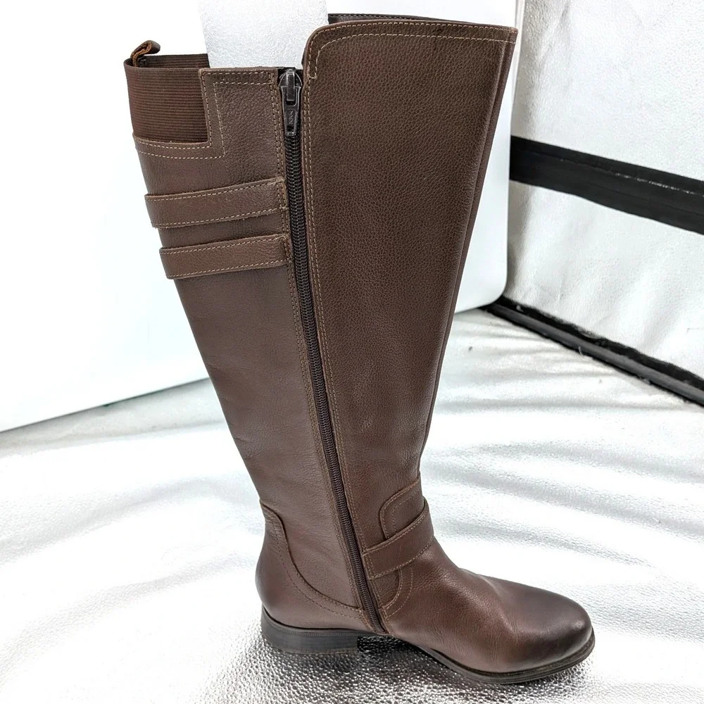 Naturalizer Jessie Tall Boots Brown Leather Riding Comfort Side Zip Size 6W